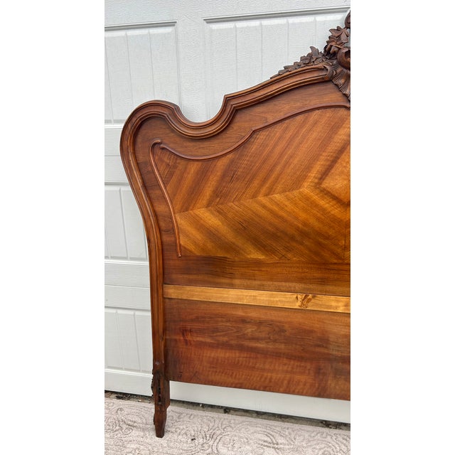 Antique French Carved & Shaped Walnut Full Size Headboard For Sale - Image 11 of 14