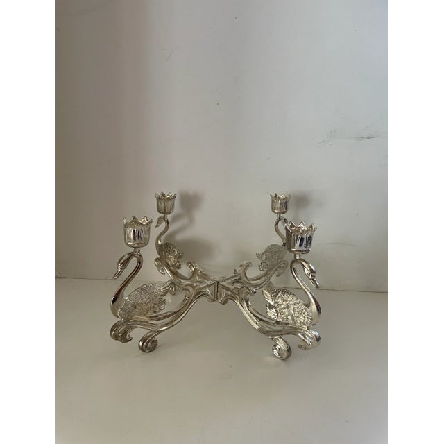 Brutalist Vintage Godinger Silver Plate Four Arm Swan Candelabra For Sale - Image 3 of 6
