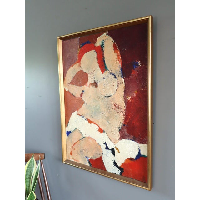 Mid 20th Century Mid-Century Modern 'Reclining Figure in Red' Abstract Figurative Oil Painting by Swedish Artist Hans Osswald (1919-1983), Framed For Sale - Image 5 of 13