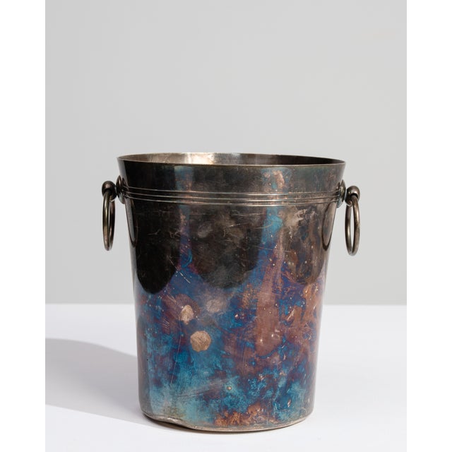Metal Mid 20th Century France Teal Silver Ice Bucket For Sale - Image 7 of 15