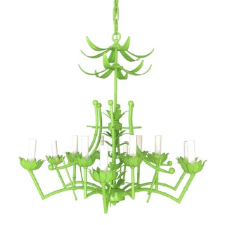 Vintage Italian Faux Bamboo Tole Pagoda Twelve Light Chandelier For Sale