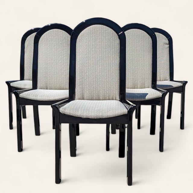 Postmodern Set of Six Italian Postmodern Dining Chairs – Black Lacquer and Solid Wood, 1980s For Sale - Image 3 of 18