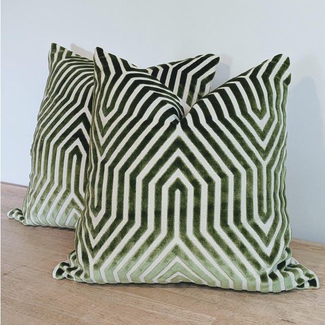 Not Yet Made - Made To Order Schumacher Vanderbilt Velvet 22" Pillows in Lettuce Green For Sale - Image 5 of 6