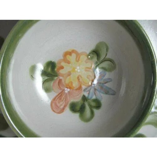American Vintage American Louisville Stoneware Country Flower Green Chip & Attached Dip Bowl For Sale - Image 3 of 7