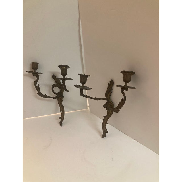 French Louis XV Bronze Candle Wall Sconces- A Pair For Sale - Image 4 of 10