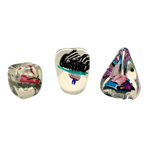 Set of Three 1990s Schmidt Rhea Signed Handblown Art Glass Abstract Paperweights