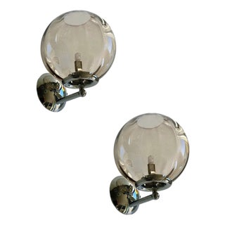 Italian Smoked Fumè Murano Glass Sphere Sconces by Simoeng, Set of 2 For Sale