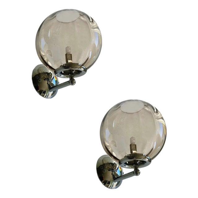 Italian Smoked Fumè Murano Glass Sphere Sconces by Simoeng, Set of 2 For Sale