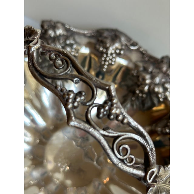 Vintage 11" Extra Silver Plated Bride's Basket With Swing Handle Grapes Motif For Sale - Image 10 of 18
