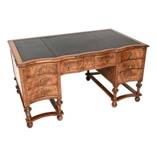 Antique Burr Walnut Leather Top Partners Desk by Maple and Co, 1890 For Sale