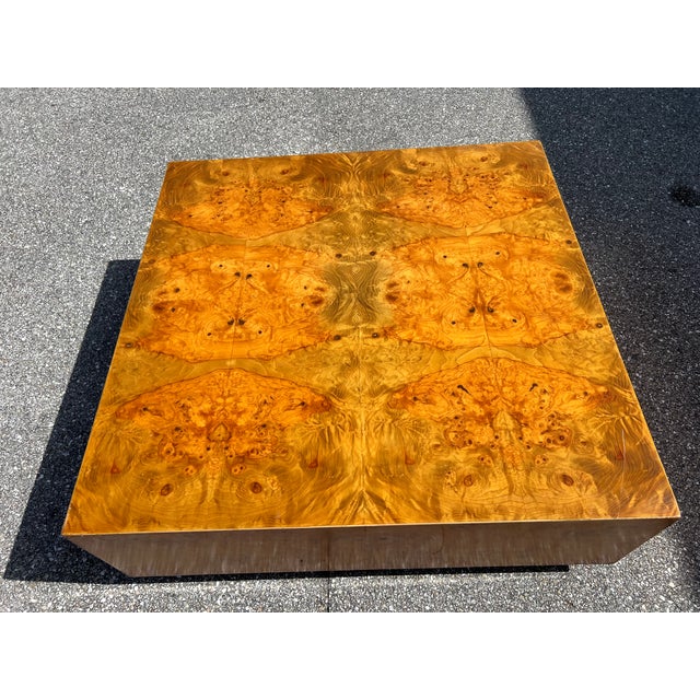 Milo Baughman 1970s Milo Baughman Style Olive Wood Cube Base Dining Table For Sale - Image 4 of 9