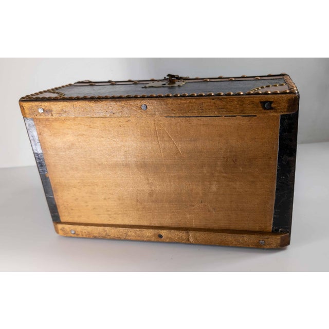 20th Century French Studded Leather Document Box With Paper Lined Interior For Sale - Image 14 of 14
