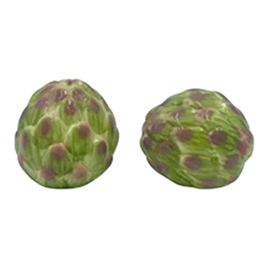 Vintage Pair of Green Artichoke Ceramic Salt & Pepper Shakers