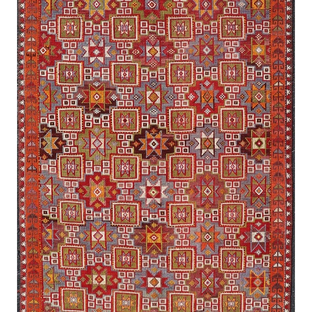 Vintage Turkish Kilim Rug With Rich Red and Multicolor Motif Design 4'6" X 10'2" For Sale - Image 9 of 10