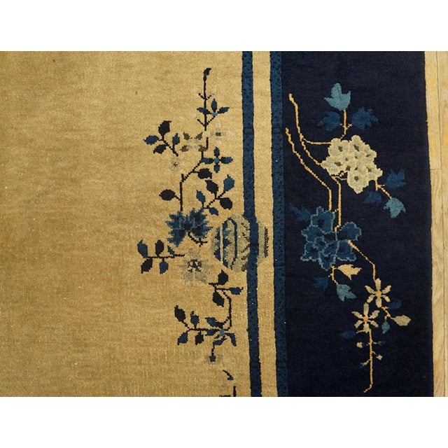 1920s Beige Floral Medallion Protective Symbol Art Deco Style Antique Chinese Peking Rug For Sale - Image 9 of 11