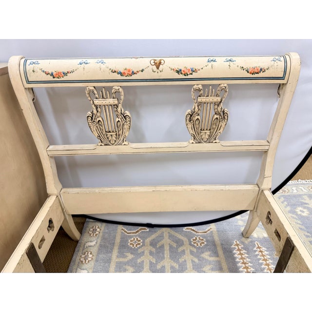 Antique French Painted Twin Bed With Carved Swan Heads & Lyre Motifs For Sale - Image 10 of 11