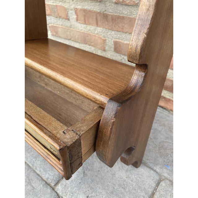 1960s Small Mid-Century Walnut Wall Shelf with One Drawer, 1960s For Sale - Image 5 of 8
