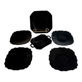 1960s Mid-Century Modern Black Depression Glass Dessert Set - 6 Pieces For Sale
