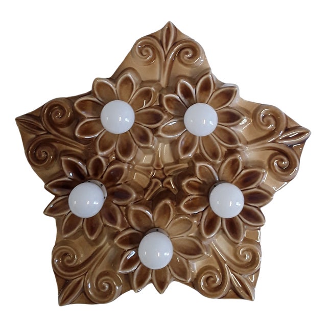Vintage 5-Flame Flower Wall Lamp in Ceramic, 1980s For Sale