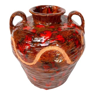 Vintage Studio Pottery Amphora Vase, Red Lava Glaze, Signed Sl For Sale