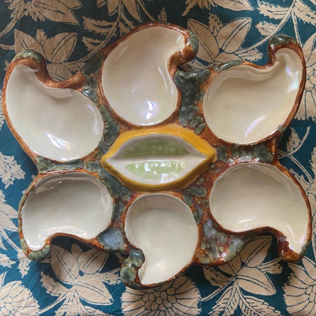 Vintage French Majolica Oyster Plates from Vallauris, 1950s, Set of 4 For Sale - Image 6 of 10