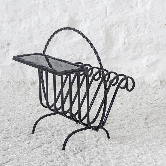 Wrought Iron Magazine Rack with Side Table, France, 1950s For Sale - Image 9 of 13