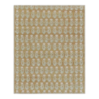 Rug & Kilim’s Block Print Rug Design with Pink and Green Floral Patterns - 3x6 For Sale