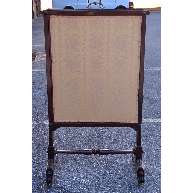 Brown 19th Century Victorian Carved Walnut and Embroidered Silk Rolling Fireplace Screen For Sale - Image 8 of 13