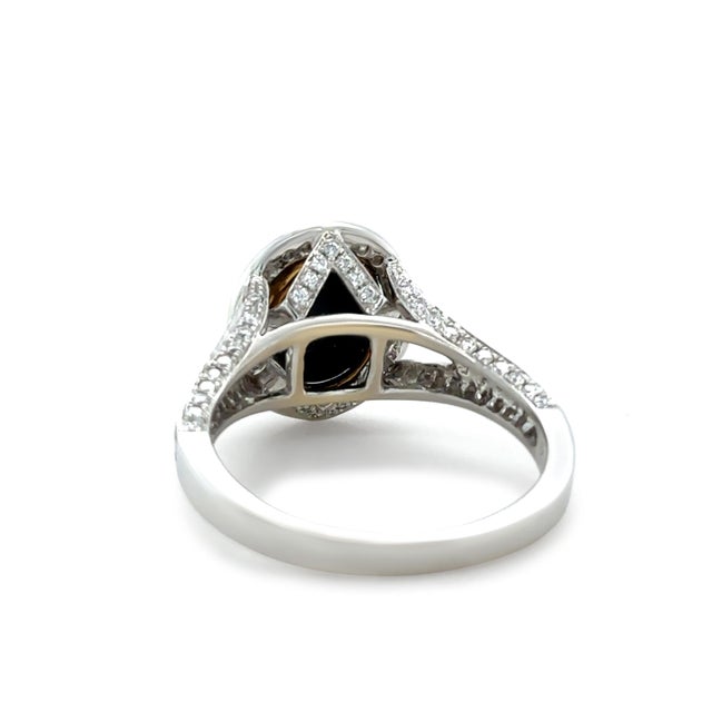 18ct White and Yellow Gold Black Opal and Diamond Ring 3.57ct 6.52g, Size 8.75 For Sale - Image 4 of 8