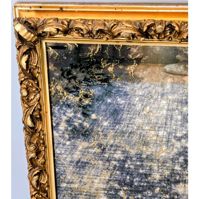 Glass Antique Rococo Revival Gilt Mirror W/ Heavy Mercury Foxing, 28.75x32.5, Traxel & Maas Cincinnati Provenance For Sale - Image 7 of 14