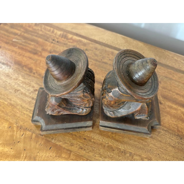 1960's Carved Wood Sleeping Señor and Señorita Bookends - A Pair For Sale - Image 4 of 6