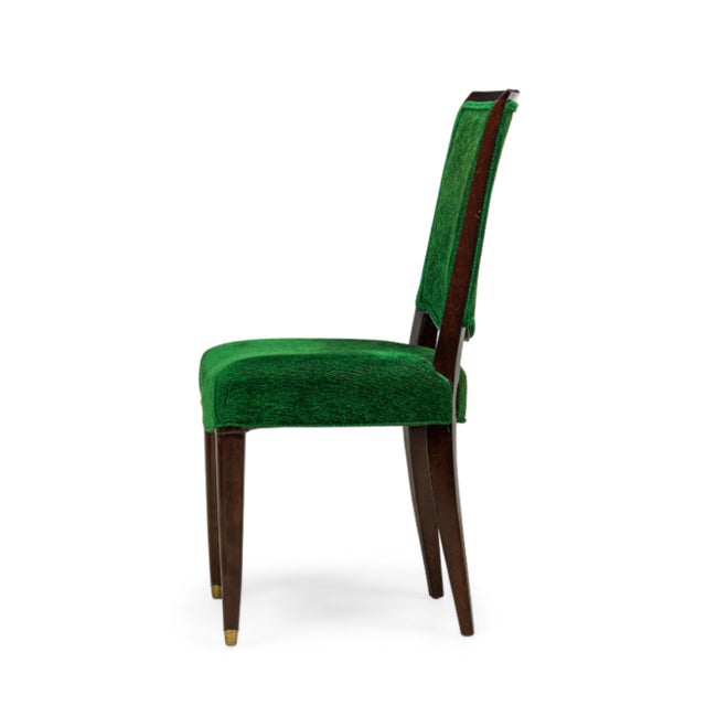 Wood Set of Eight Jules Leleu Dining Chairs, Newly Restored in Emerald Bouclé For Sale - Image 7 of 12