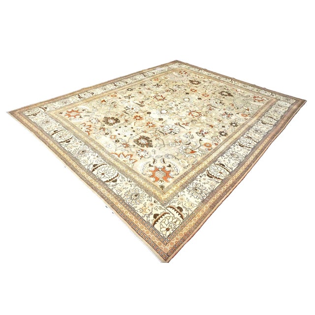 Antique Persian Tabriz Wool 10x13 Tan & Rust Handmade Area Rug #1142903 For Sale - Image 4 of 11