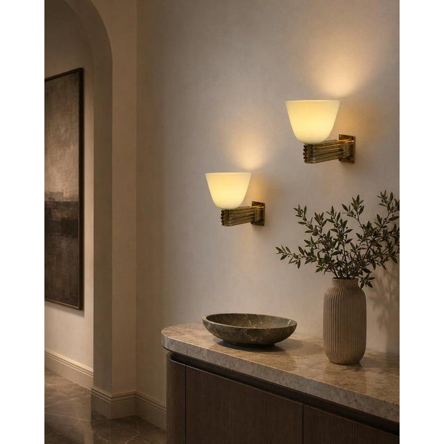 Vintage Murano Glass and Brass Wall Sconces by Tomaso Buzzi for Venini, 1940s, Set of 2 For Sale - Image 12 of 18