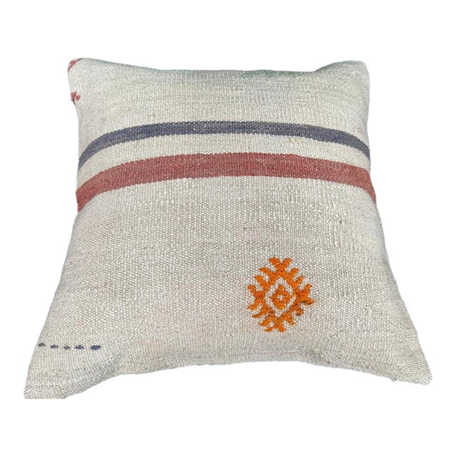 Turkish Hemp Pillow Cushion Natural Beige Red Cushion Cover 20"x20" For Sale