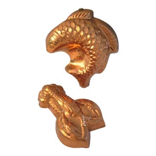 Vintage 1980s Copper Fish & Lobster Hanging Molds - a Pair For Sale