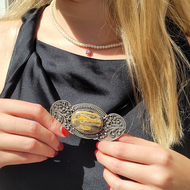 Art Nouveau Brooch in Sterling Silver and Agate Stone For Sale - Image 16 of 17