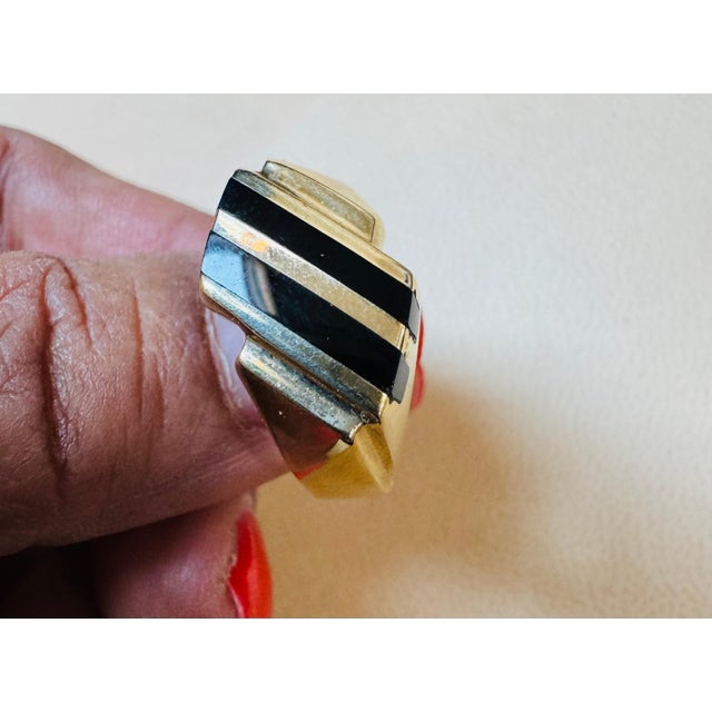 Black Two Stripes Black Onyx Men's Ring 14 Karat Yellow Gold, Size 11, UNISEX For Sale - Image 8 of 18