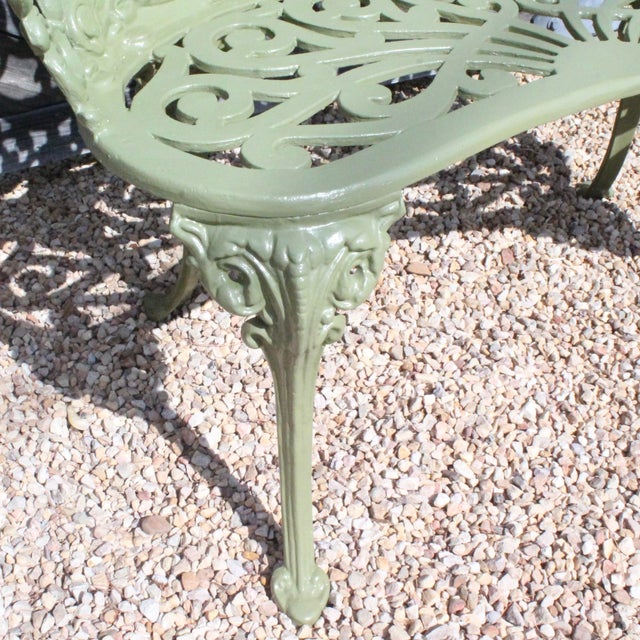 Set of Green Painted Metal Outdoor Garden Furniture: Antique Cameo Pattern, Six Pieces For Sale - Image 10 of 17