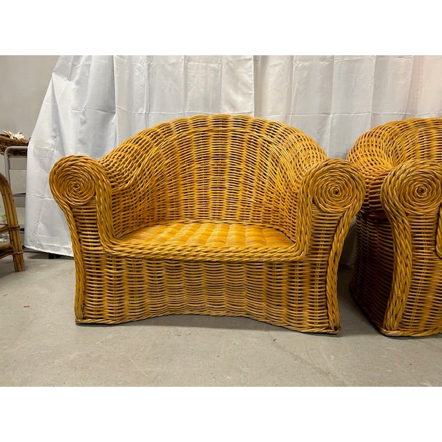 Michael Taylor Vintage Rattan Wicker Club Chairs, a Pair For Sale - Image 4 of 17
