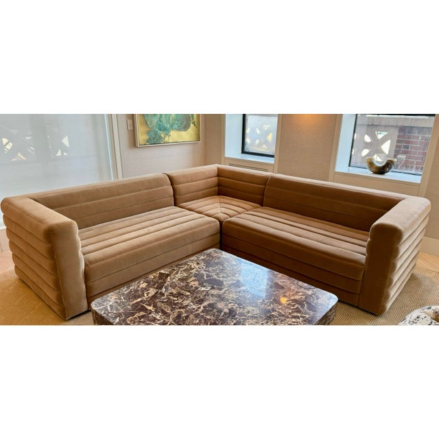 Strato Camel Velvet Three-piece Sectional Sofa, originally for Crate & Barrel Measurements reflect full length of each...