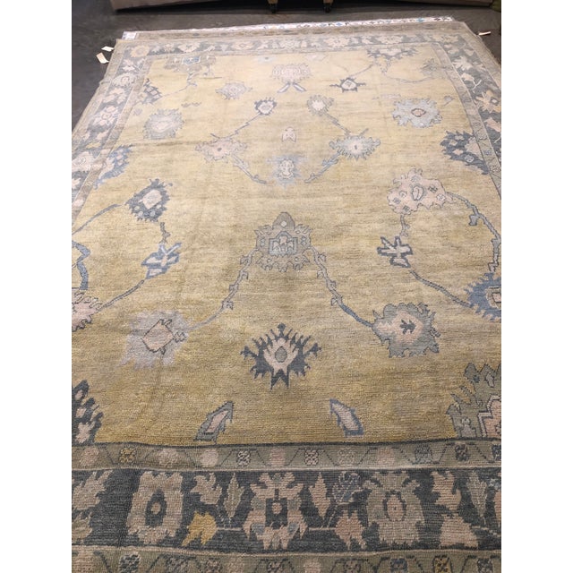 Contemporary Turkish Oushak Rug in Golden Beige With Gray and Blue Floral Motifs, 10' X 14' For Sale - Image 4 of 4