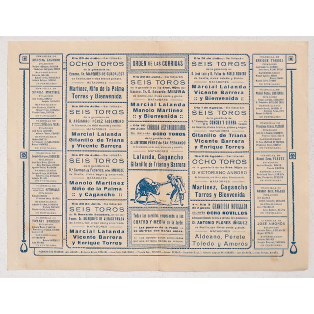 1930's Spanish Bullfighting Poster, Plaza De Toro, Valencia (Set of 4) For Sale - Image 10 of 11