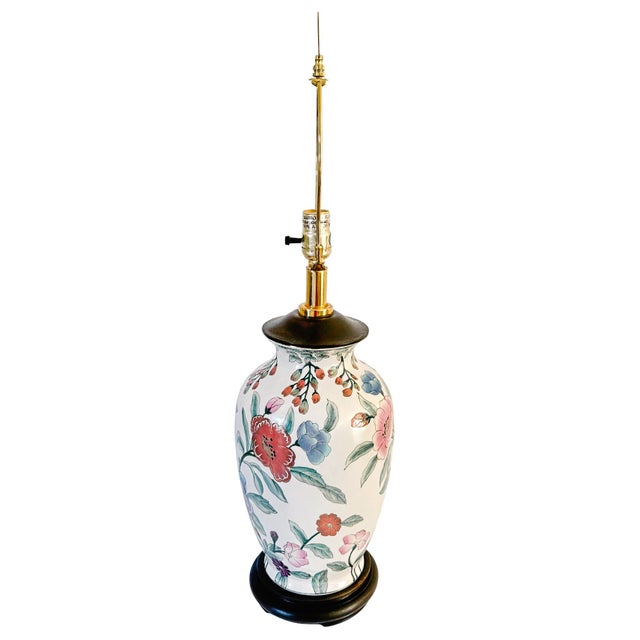 Vintage Chinoiserie Famille Rose Porcelain Table Lamps With Brass Shou Finials - a Pair For Sale - Image 14 of 15