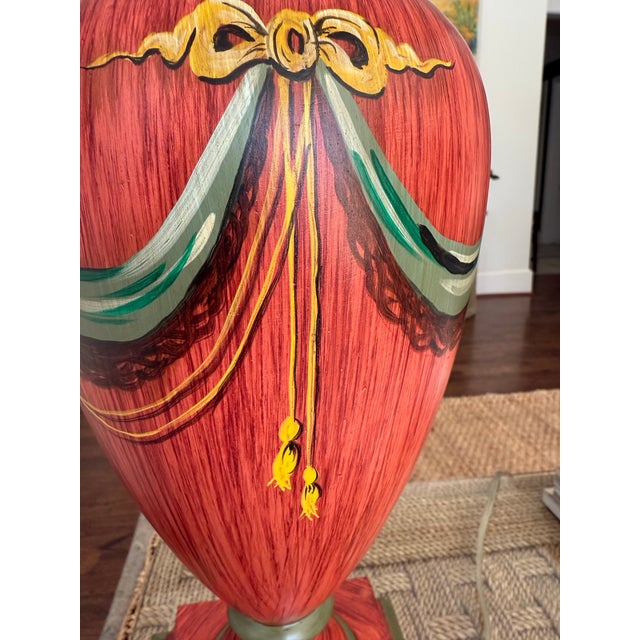 Wood Vintage Hand Painted Red Lamps - a Pair For Sale - Image 7 of 12