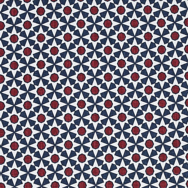 Schumacher Serendipity Fabric in Navy & Red For Sale