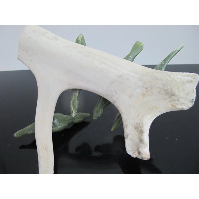 Stone Inuit Canada Native Carved Stone Birds Perched on Antler Branch by Tr McPhee For Sale - Image 7 of 7