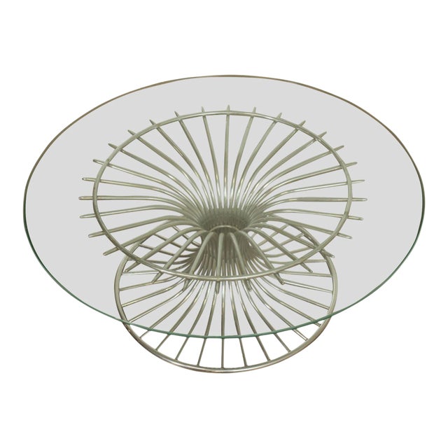 Gastone Rinaldi Italian Postmodern Chrome Base Round Glass Top Coffee Table For Sale