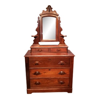 Late 19th Century Antique Renaissance Revival Walnut Dresser With Mirror For Sale