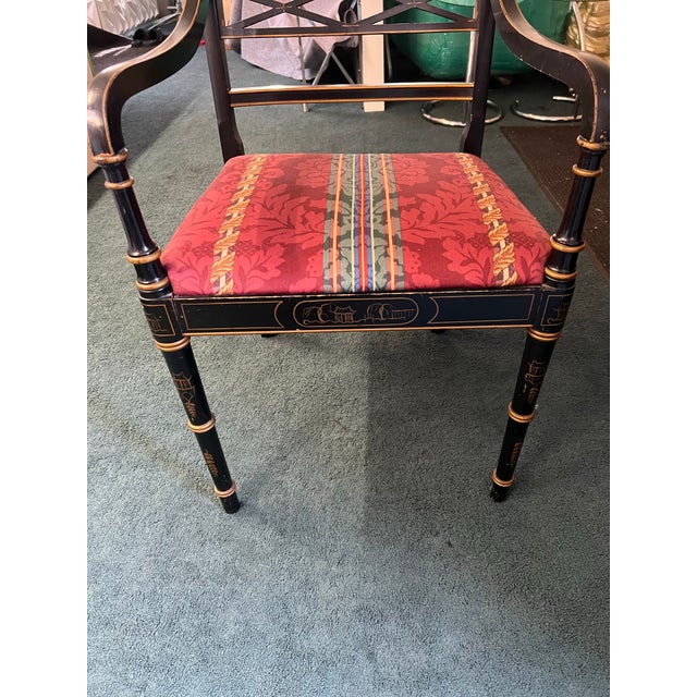 Elegant Hollywood Regency accent chair featuring exceptional hand-painted decoration and classic Italian Florentine...